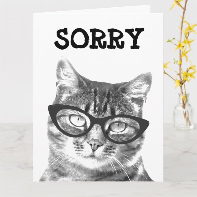 Sorry Grußkarte mit Katze in Brillenbild Karte (Gelbe Blume)