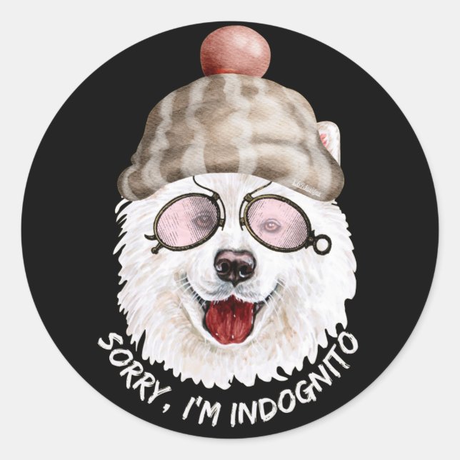 SORRY I BIN INDOGNITO (Japanischer Spitz) lustiger Runder Aufkleber (Vorderseite)