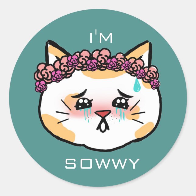 Sorry Kawaii Cat Runder Aufkleber (Vorderseite)