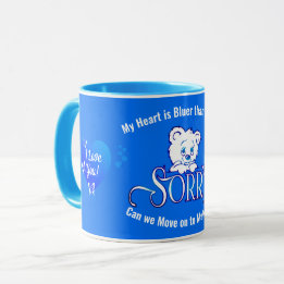 SORRY mit Sad Face Bear auf Blue APOLOGIE Tasse