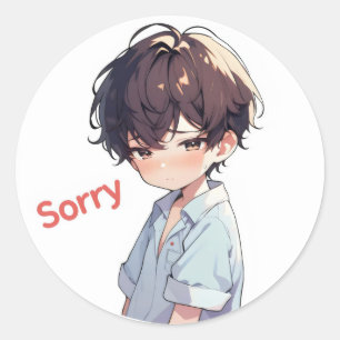 Sorry Sad Niedlich Anime Boy Runder Aufkleber