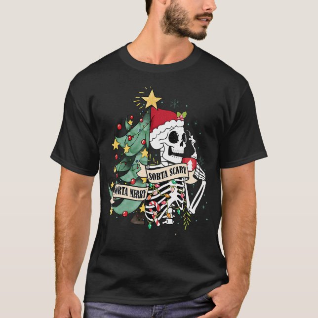 Sorta Merry Sorta Beängstigend Skeleton Hot Cocoa  T-Shirt (Vorderseite)