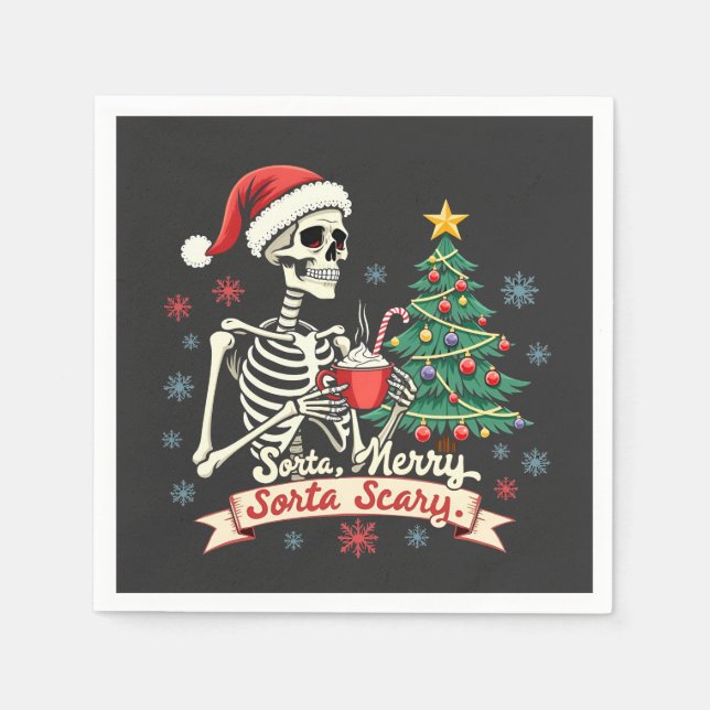 Sorta Merry Sorta Beängstigend Spooky Skeleton Xma Serviette (Vorderseite)
