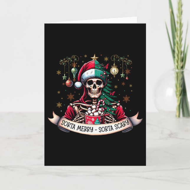 Sorta Merry Sorta Scary Skeleton Heiße Schokolade  Karte (Vorderseite)