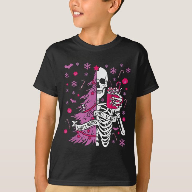 Sorta Merry Sorta Y Funny Christmas Skeleton Tree  T-Shirt (Vorderseite)