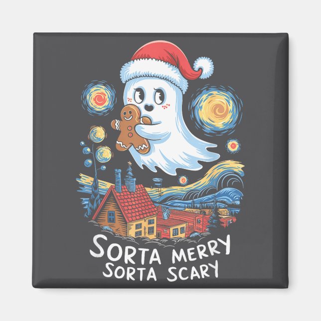 Sorta Merry Sorta Y Santa Ghost Christmas Gingerbr Magnet (Vorne)