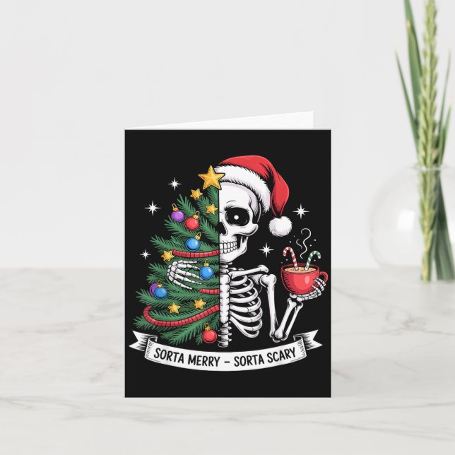 Sorta Merry Sorta Y Santa Skeleton Cocoa Christmas Karte (Vorderseite)