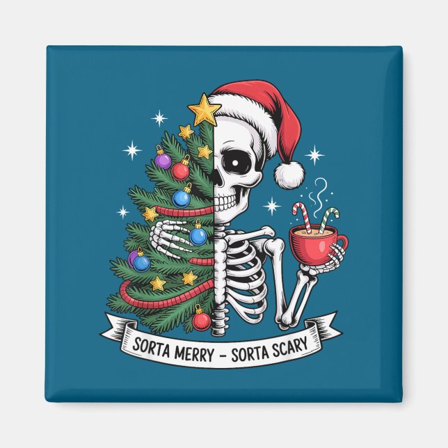 Sorta Merry Sorta Y Santa Skeleton Cocoa Christmas Magnet (Vorne)