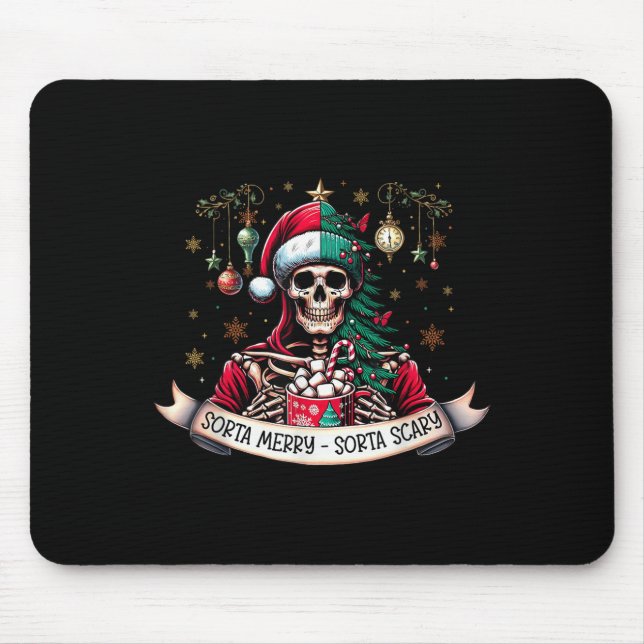 Sorta Merry Sorta Y Skeleton Heiße Schokolade Weih Mousepad (Vorne)