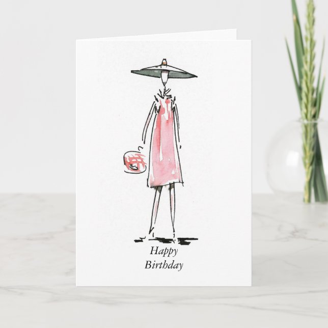 Sortie pour déjeuner dame en rose Bonne carte d'an (Devant)