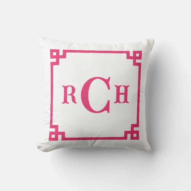 Sortieren des rosa griechischen Schlüsselmonogramm Kissen (Vorderseite)