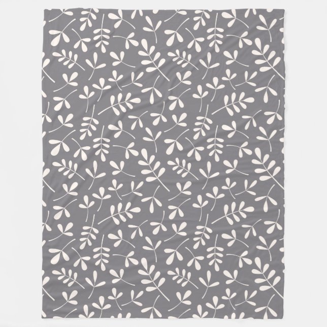 Sortierte Blätter-Muster-Creme auf Grau Fleecedecke (Vorderseite)