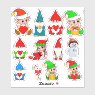 Sortierte Weihnachts-Gnome, Elfen & Schneemann Aufkleber