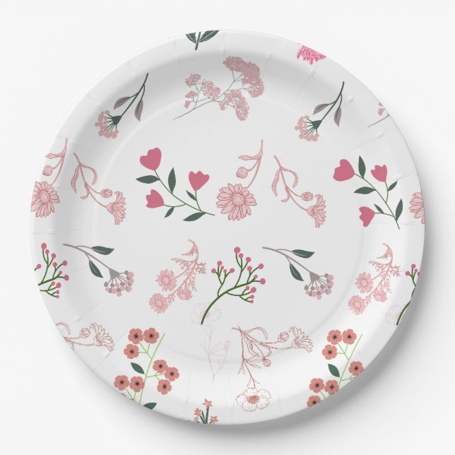 Sortierte zarte Blume in Musterdruck Pappteller (Vorderseite)