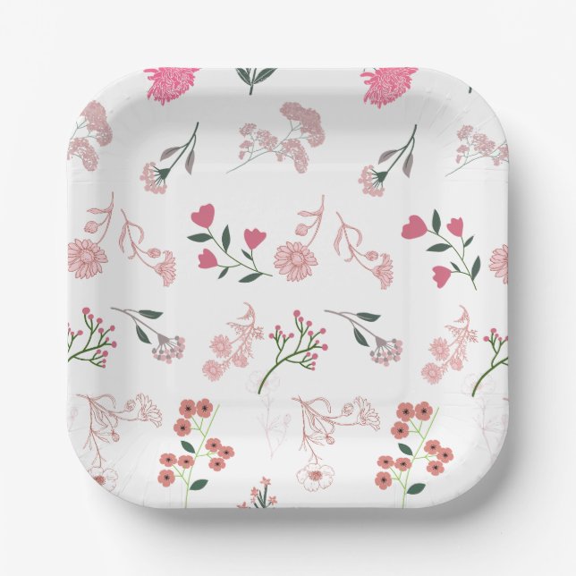 Sortierte zarte Blume in Musterdruck Pappteller (Vorderseite)