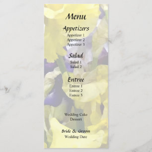 Sortiment aus gelben und violetten Schwertlilien Menükarte