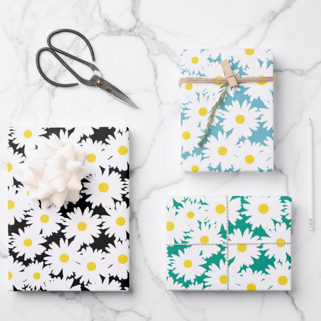 Sortiment der Negative Space Daisies Geschenkpapier Set (Vorderseite)