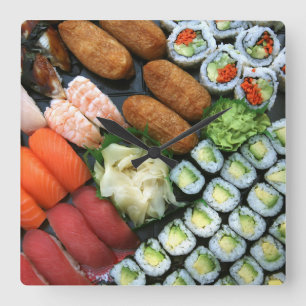 Sortiment japanischer Sushi-Favoriten Quadratische Wanduhr