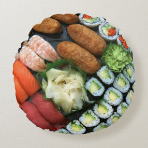 Sortiment japanischer Sushi-Favoriten Rundes Kissen