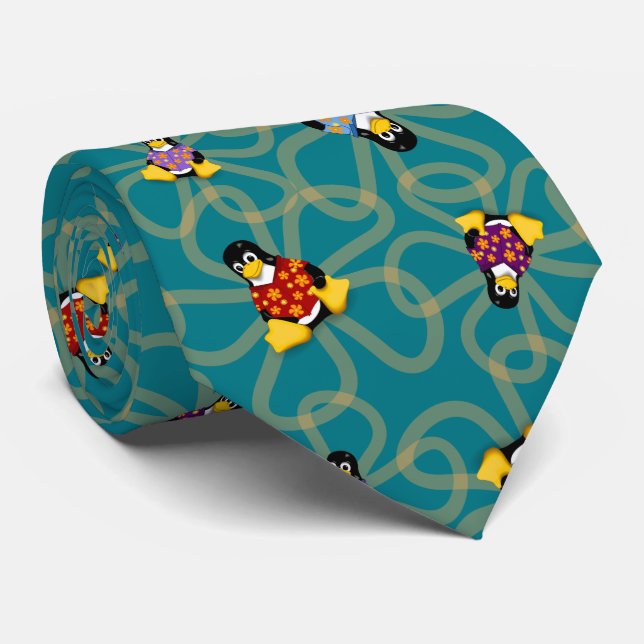 Soudainement cravate de pingouins (turquoise) (Roulé)