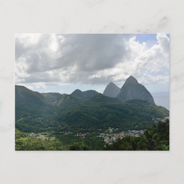 Soufriere und die Pitons St Lucia Postkarte (Vorderseite)
