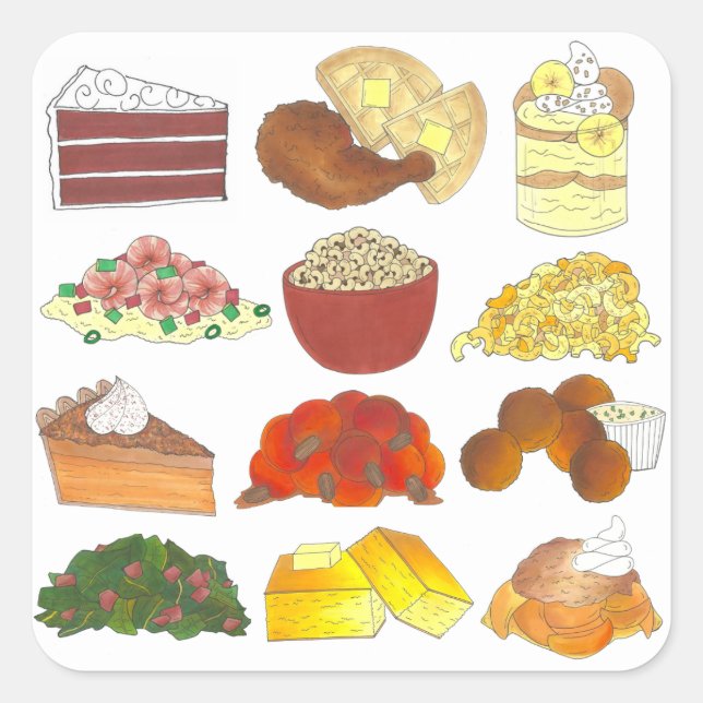 Soul Food Favorites Feinschmecker Südliche Küche Quadratischer Aufkleber (Vorderseite)