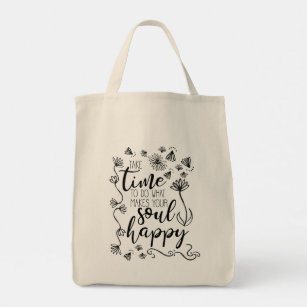 "Soul Happy" Inspiration Zitat Blume Tasche
