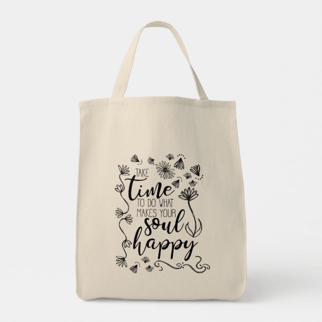 "Soul Happy" Inspiration Zitat Blume Tasche (Rückseite)