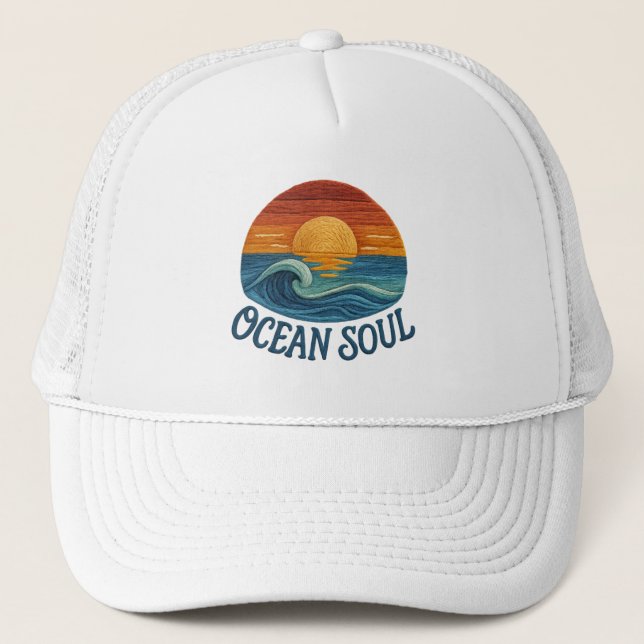Soul im Ozean, Sonnenuntergang bestickt Truckerkappe (Vorderseite)