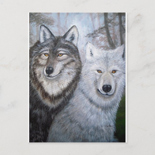 Soul Mates Wolves von Lori Karels Postkarte (Vorderseite)