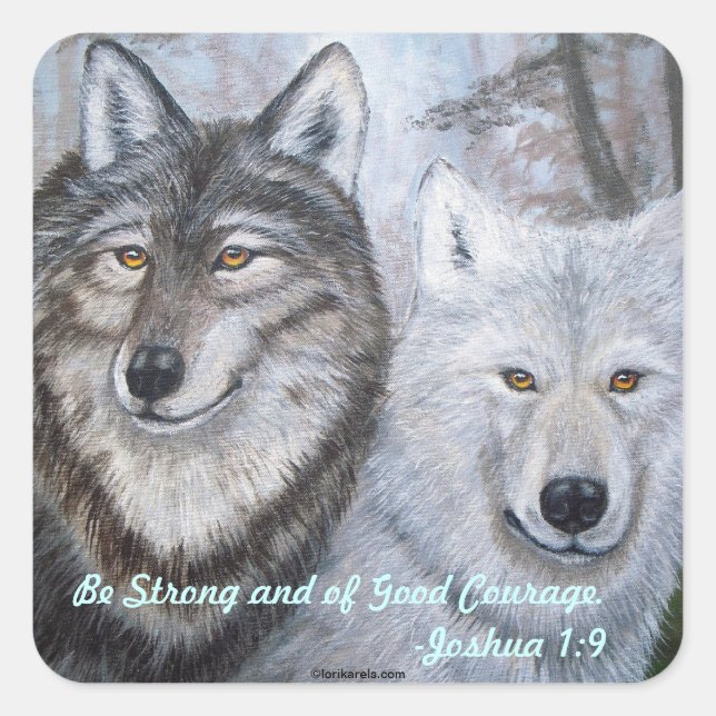 Soul Mates Wolves von Lori Karels Quadratischer Aufkleber (Vorderseite)