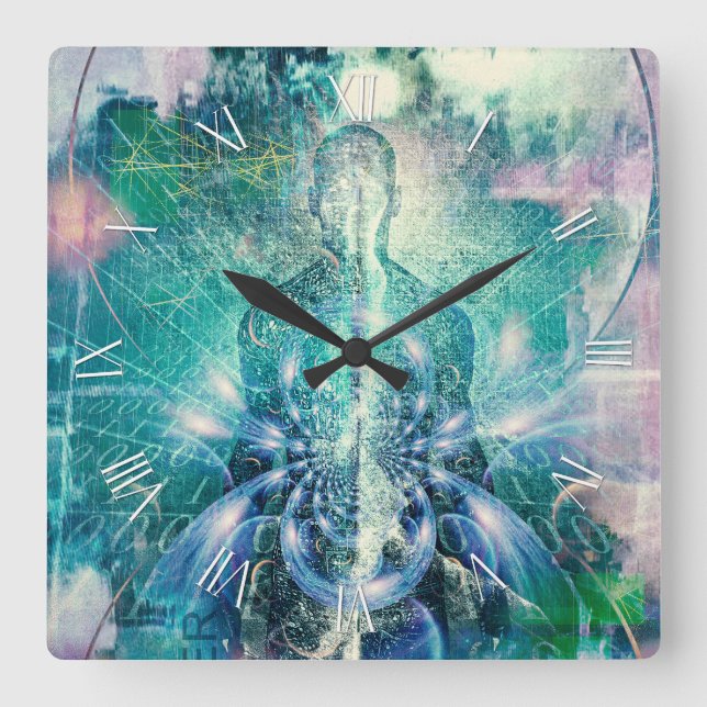 Soul oder Aura und Binärkode Quadratische Wanduhr (Vorderseite)