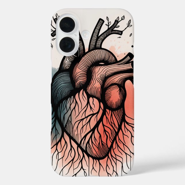 Soul Roots: Herz und Bäume Minimalistisch iPhone 16 Hülle (Rückseite)