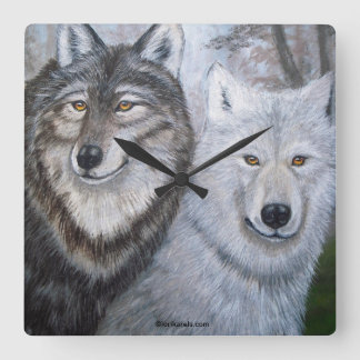 Soul verbindet Wolf-Wand-Uhrkunst von Lori Karels Quadratische Wanduhr