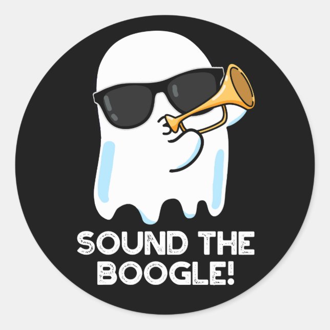 Sound der Boogle Funny Ghost Bugle Pun Dark BG Runder Aufkleber (Vorderseite)