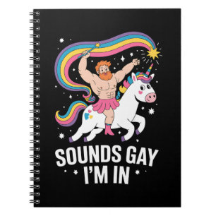 Sound Gay ich bin in Man trage Rock Unicorn LGBTQ Notizblock