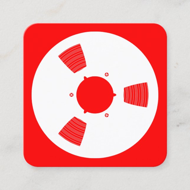 Sound Tape Spool - White on Red Quadratische Visitenkarte (Vorderseite)
