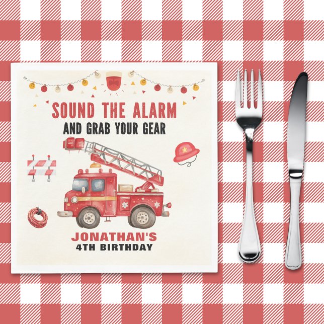 Sound the Alarm! Firefighter Birthday Boy Party Serviette (Von Creator hochgeladen)
