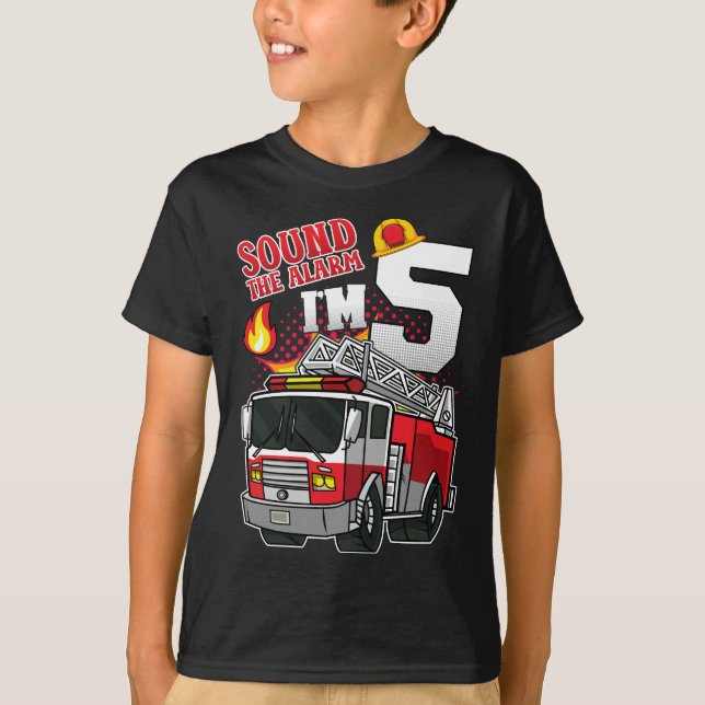 Sound The Alarm Ich bin 5 Firefighter Boy T-Shirt (Vorderseite)