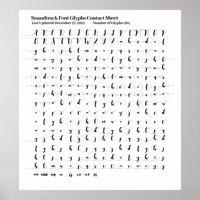 Soundtrack Schriftart Glyphs Kontaktblatt Poster (Vorne)