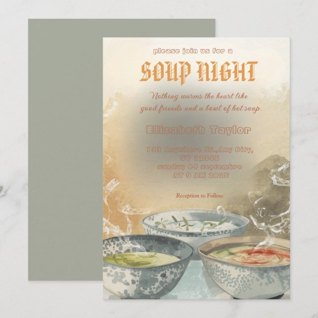 Soup Night Dinner Party Invitations Einladung (Vorne/Hinten)