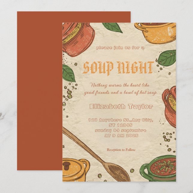 Soup Night Dinner Party Invitations Einladung (Vorne/Hinten)