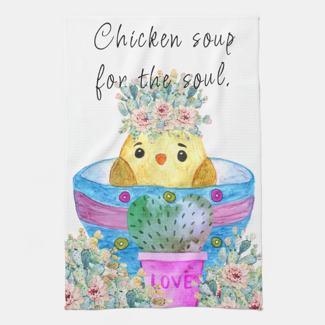 Soupe de poulet mignonne pour serviette de cuisine (Vertical)
