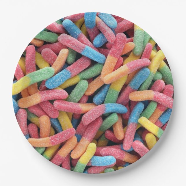Sour Gummy Worms Pappteller (Vorderseite)
