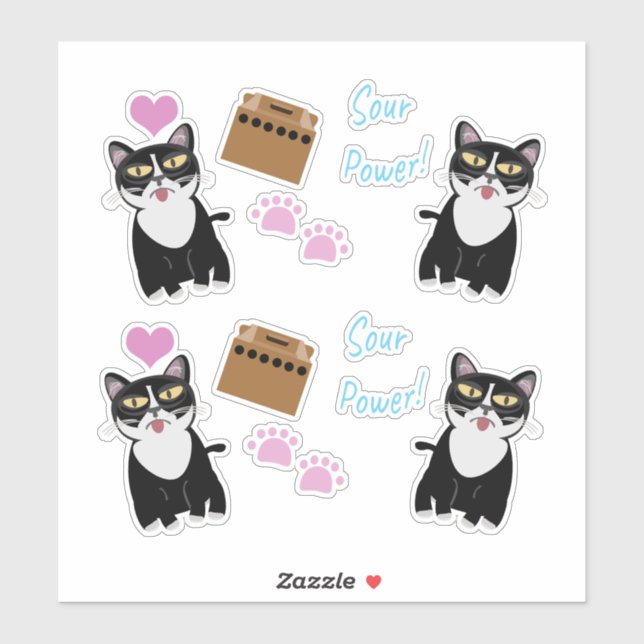 Source Sour Power Tuxedo Cat Cartoon Set Aufkleber (Blatt)