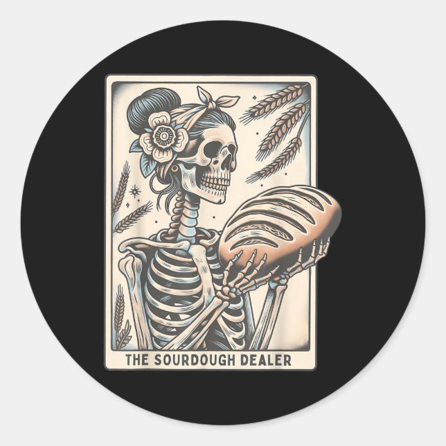Sourdough Bread Tarot Card Skeleton Homemaker Baki Runder Aufkleber (Vorderseite)