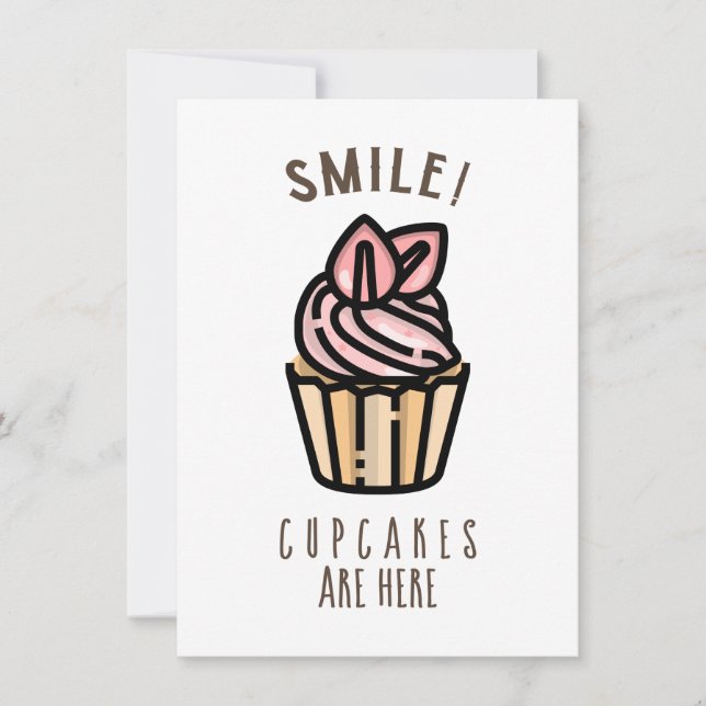 Souriez ! Cupcakes ici carte design rose (Devant)