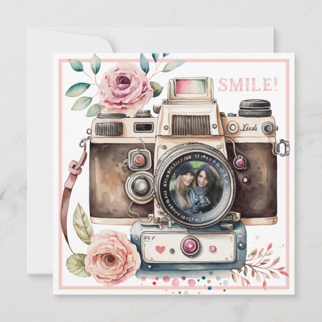 Sourire | Caméra Vintage Carte photo d'anniversair (Devant)