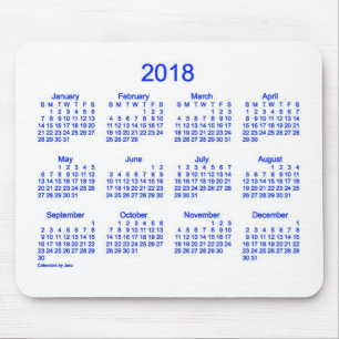 Souris 2018 calendrier bleu et blanc par le tapis de
