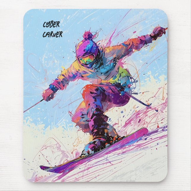 Souris Abstrait skieur de neige modifiable tapis de souri (Devant)